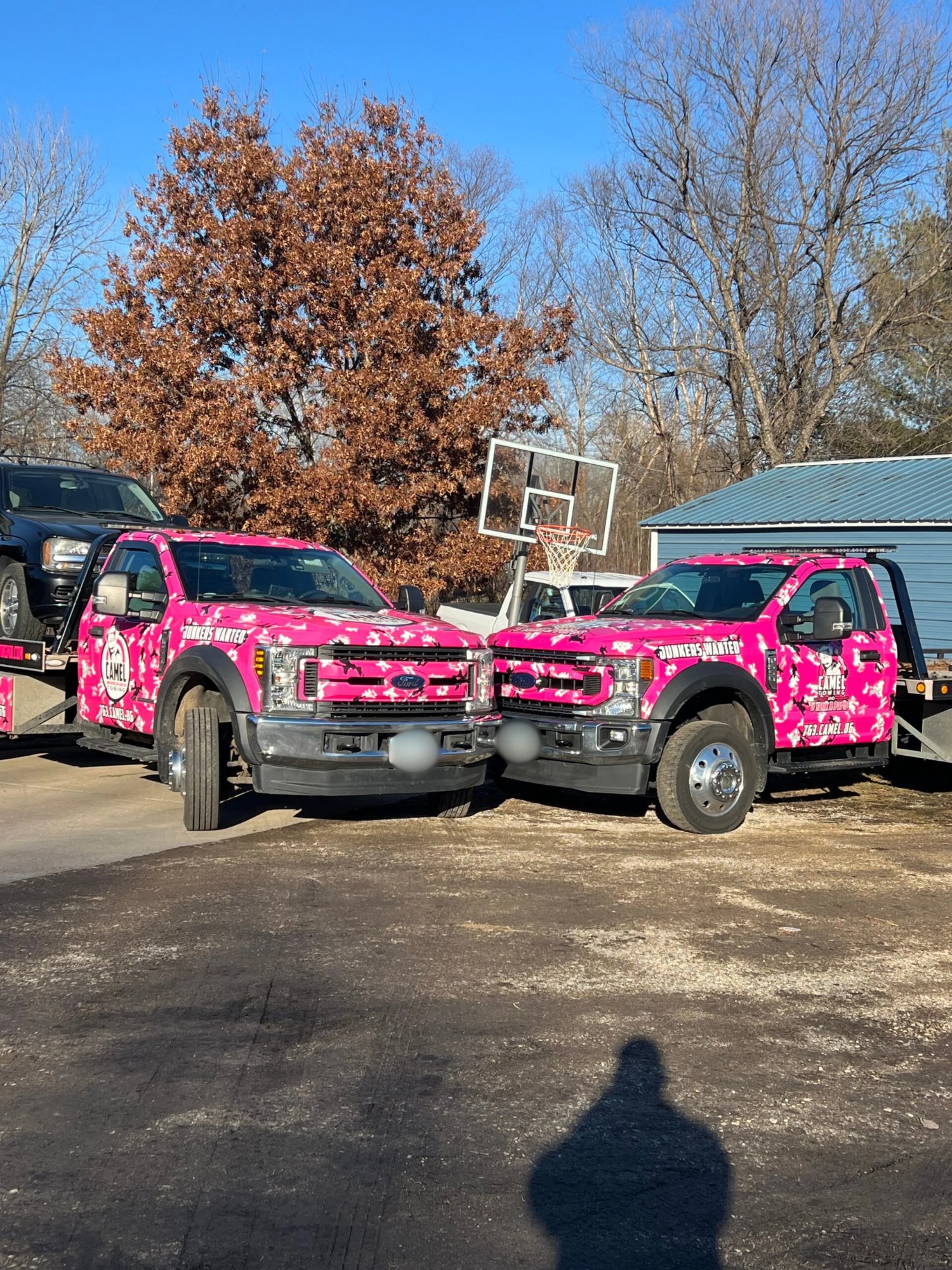 Camel Towing pink camo flatbed trucks